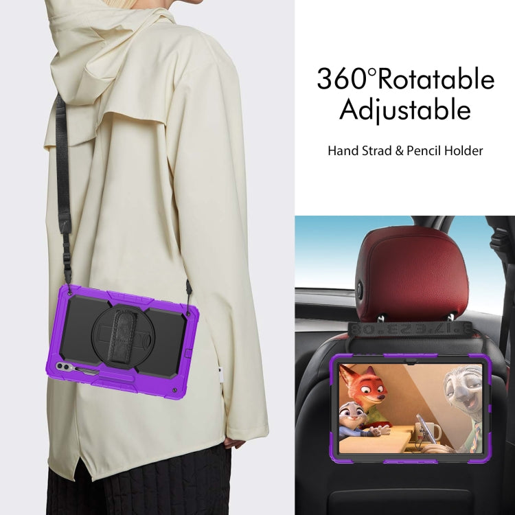For Samsung Galaxy Tab S9 Ultra / S10 Ultra Lucky Wheel Grip Silicone Hybrid PC Tablet Case with Shoulder Strap(Purple+Black) by bashfashion
