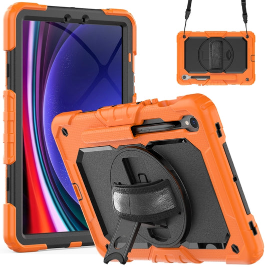 For Samsung Galaxy Tab S9 / S9 FE / S10 FE Lucky Wheel Grip Silicone Hybrid PC Tablet Case with Shoulder Strap(Orange+Black) by bashfashion