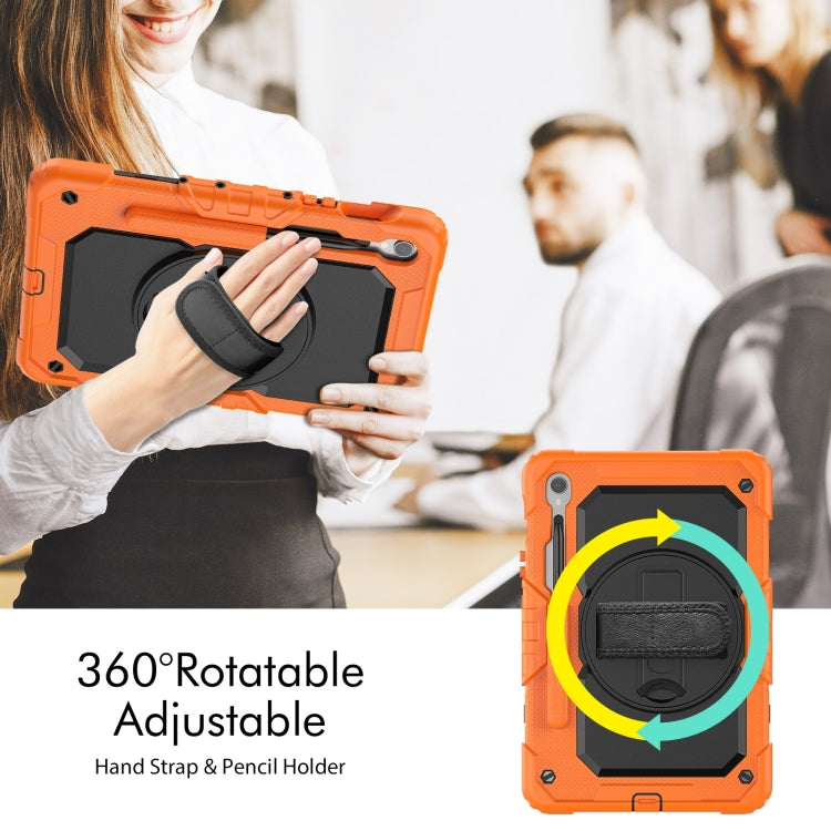 For Samsung Galaxy Tab S9 / S9 FE / S10 FE Lucky Wheel Grip Silicone Hybrid PC Tablet Case with Shoulder Strap(Orange+Black) by bashfashion