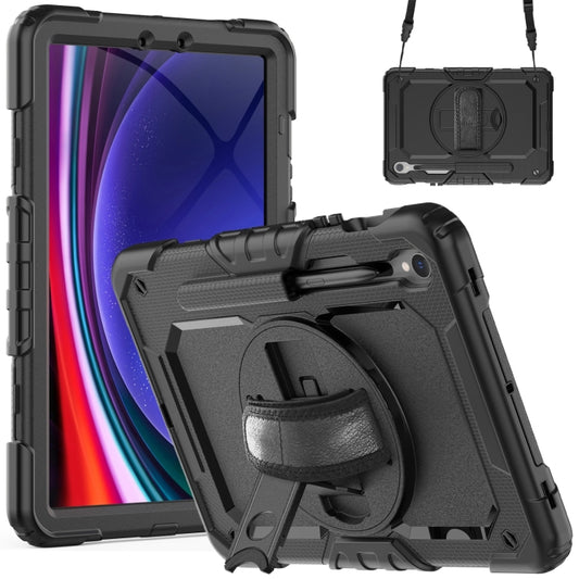 For Samsung Galaxy Tab S9 / S9 FE / S10 FE Lucky Wheel Grip Silicone Hybrid PC Tablet Case with Shoulder Strap(Black) by bashfashion