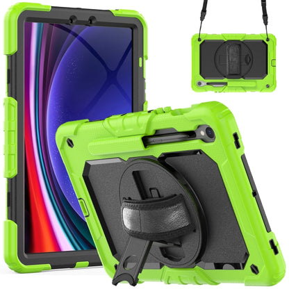 For Samsung Galaxy Tab S9 / S9 FE / S10 FE Lucky Wheel Grip Silicone Hybrid PC Tablet Case with Shoulder Strap(Yellow Green+Black) by bashfashion