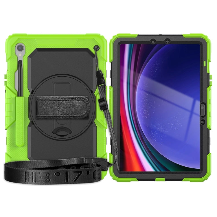 For Samsung Galaxy Tab S9 / S9 FE / S10 FE Lucky Wheel Grip Silicone Hybrid PC Tablet Case with Shoulder Strap(Yellow Green+Black) by bashfashion