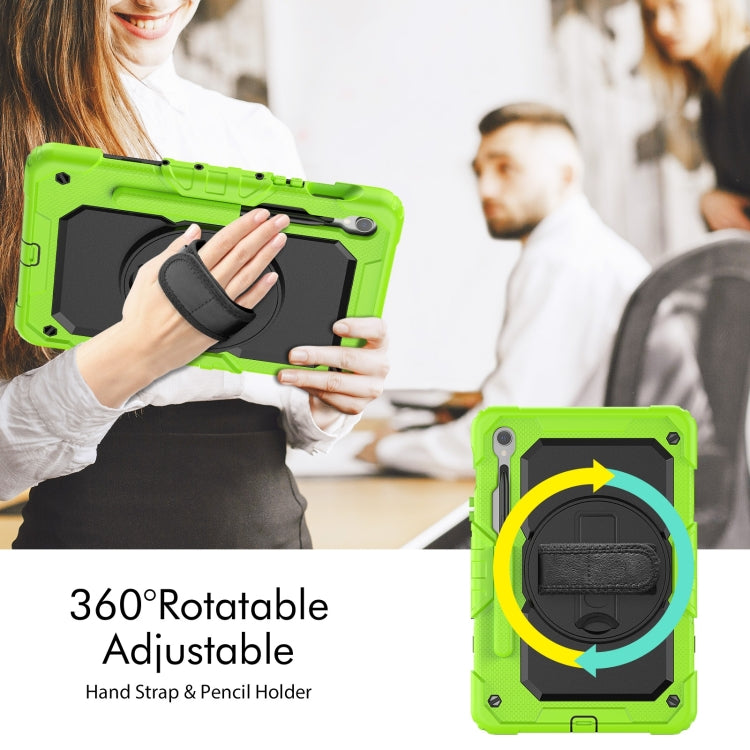 For Samsung Galaxy Tab S9 / S9 FE / S10 FE Lucky Wheel Grip Silicone Hybrid PC Tablet Case with Shoulder Strap(Yellow Green+Black) by bashfashion