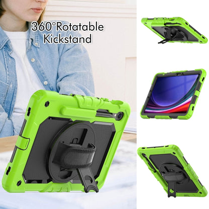 For Samsung Galaxy Tab S9 / S9 FE / S10 FE Lucky Wheel Grip Silicone Hybrid PC Tablet Case with Shoulder Strap(Yellow Green+Black) by bashfashion