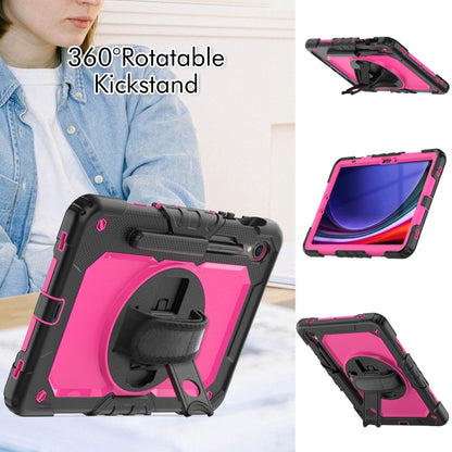 For Samsung Galaxy Tab S9 / S9 FE / S10 FE Lucky Wheel Grip Silicone Hybrid PC Tablet Case with Shoulder Strap(Black+Rose Red) by bashfashion