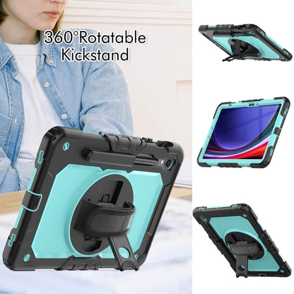For Samsung Galaxy Tab S9 / S9 FE / S10 FE Lucky Wheel Grip Silicone Hybrid PC Tablet Case with Shoulder Strap(Black+Light Blue) by bashfashion
