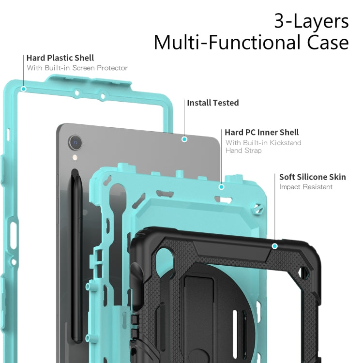 For Samsung Galaxy Tab S9 / S9 FE / S10 FE Lucky Wheel Grip Silicone Hybrid PC Tablet Case with Shoulder Strap(Black+Light Blue) by bashfashion