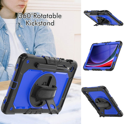 For Samsung Galaxy Tab S9 / S9 FE / S10 FE Lucky Wheel Grip Silicone Hybrid PC Tablet Case with Shoulder Strap(Black+Dark Blue) by bashfashion
