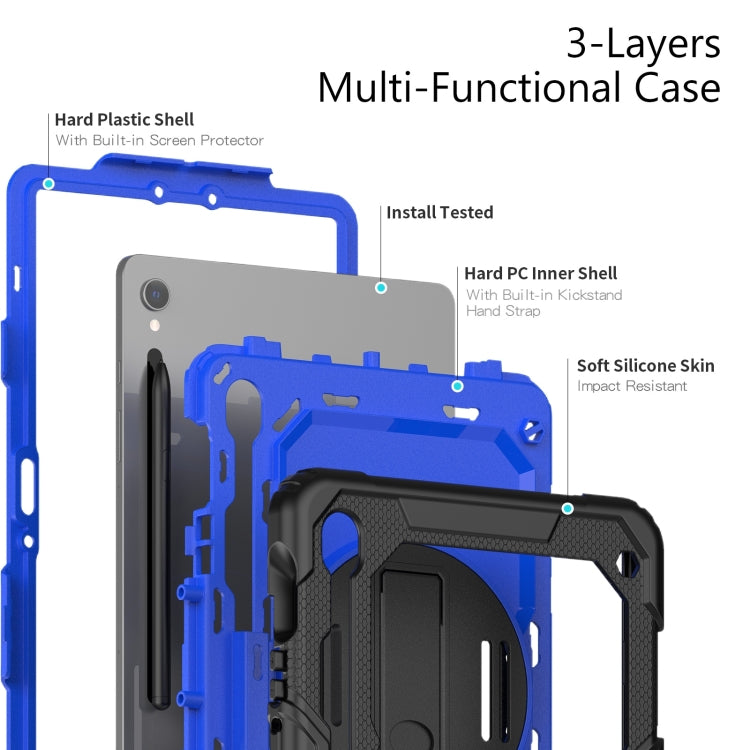 For Samsung Galaxy Tab S9 / S9 FE / S10 FE Lucky Wheel Grip Silicone Hybrid PC Tablet Case with Shoulder Strap(Black+Dark Blue) by bashfashion