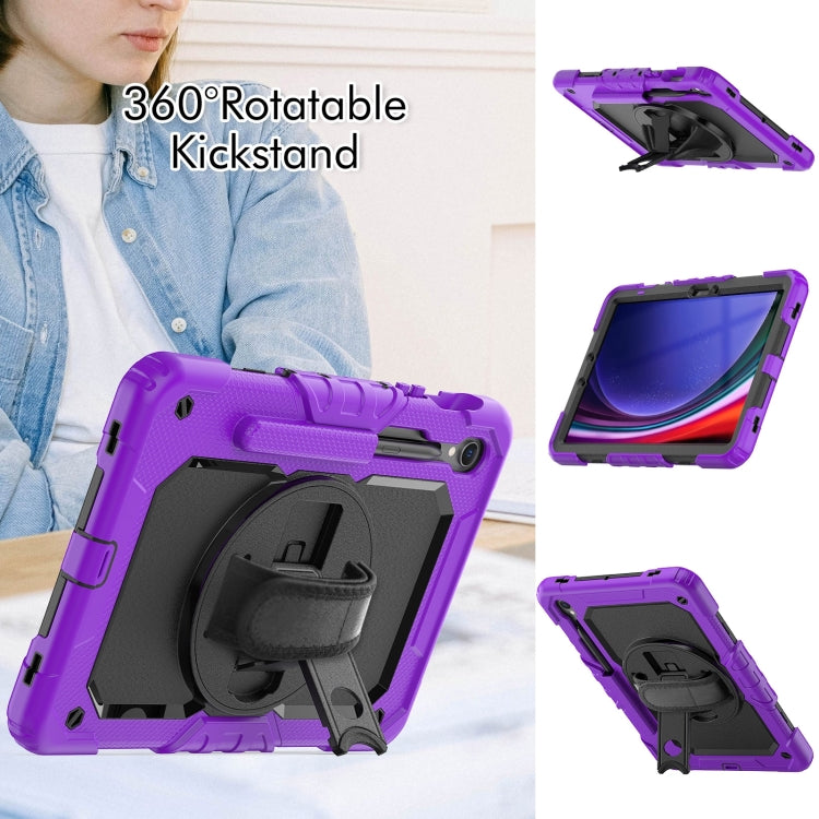 For Samsung Galaxy Tab S9 / S9 FE / S10 FE Lucky Wheel Grip Silicone Hybrid PC Tablet Case with Shoulder Strap(Purple+Black) by bashfashion
