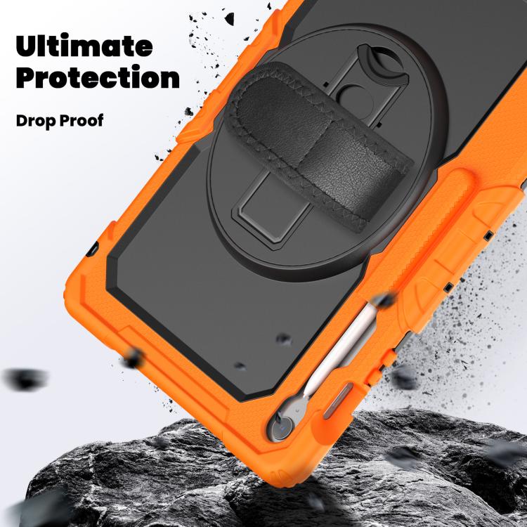 For Samsung Galaxy Tab S10 FE+ Lucky Wheel Grip Silicone Hybrid PC Tablet Case with Shoulder Strap(Orange+Black) by bashfashion