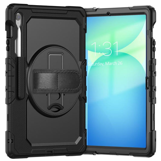 For Samsung Galaxy Tab S10 FE+ Lucky Wheel Grip Silicone Hybrid PC Tablet Case with Shoulder Strap(Black) by bashfashion