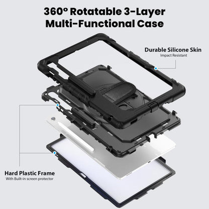 For Samsung Galaxy Tab S10 FE+ Lucky Wheel Grip Silicone Hybrid PC Tablet Case with Shoulder Strap(Black) by bashfashion