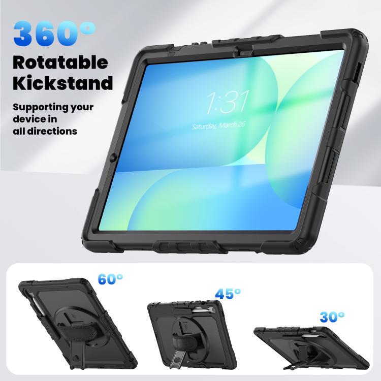 For Samsung Galaxy Tab S10 FE+ Lucky Wheel Grip Silicone Hybrid PC Tablet Case with Shoulder Strap(Black) by bashfashion