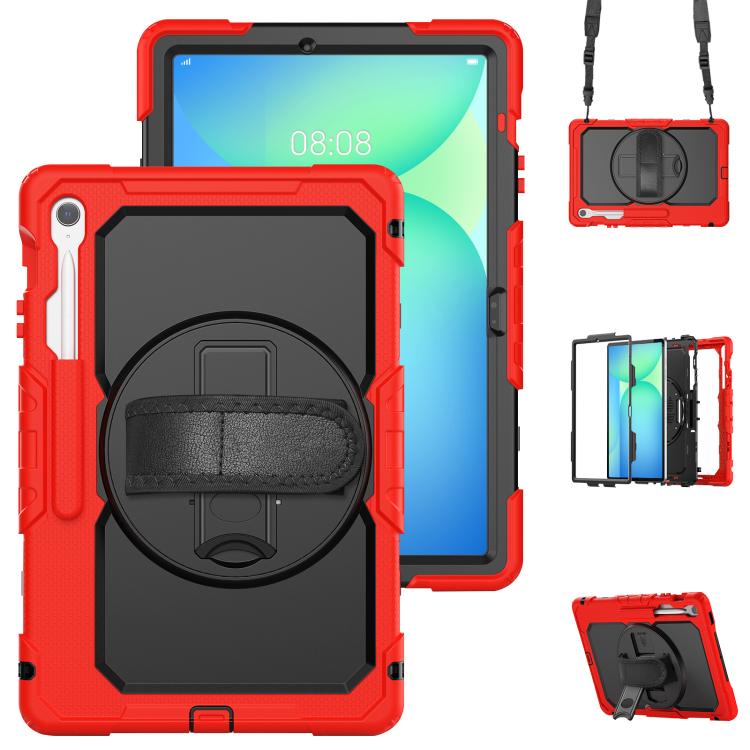 For Samsung Galaxy Tab S10 FE+ Lucky Wheel Grip Silicone Hybrid PC Tablet Case with Shoulder Strap(Red+Black) by bashfashion