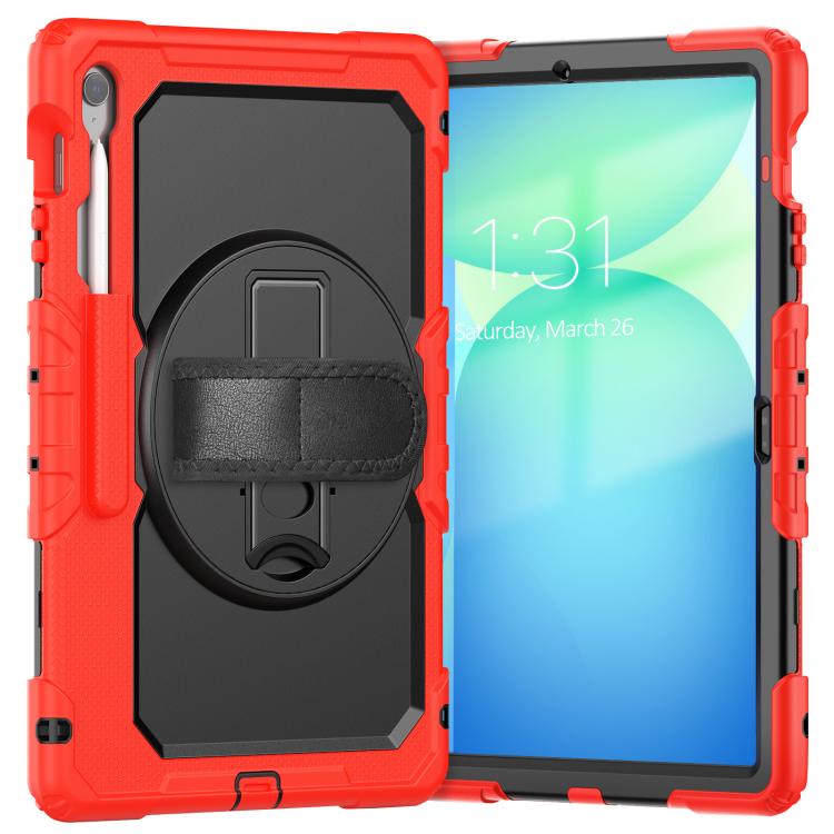 For Samsung Galaxy Tab S10 FE+ Lucky Wheel Grip Silicone Hybrid PC Tablet Case with Shoulder Strap(Red+Black) by bashfashion