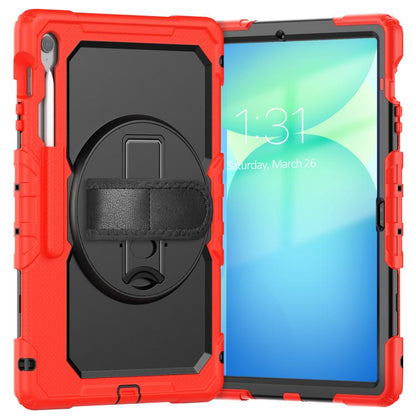 For Samsung Galaxy Tab S10 FE+ Lucky Wheel Grip Silicone Hybrid PC Tablet Case with Shoulder Strap(Red+Black) by bashfashion