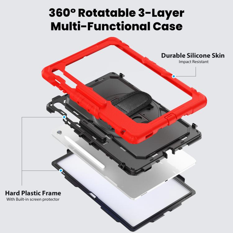 For Samsung Galaxy Tab S10 FE+ Lucky Wheel Grip Silicone Hybrid PC Tablet Case with Shoulder Strap(Red+Black) by bashfashion