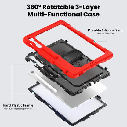 For Samsung Galaxy Tab S10 FE+ Lucky Wheel Grip Silicone Hybrid PC Tablet Case with Shoulder Strap(Red+Black) by bashfashion