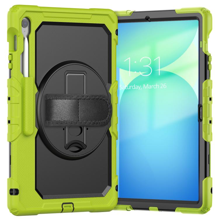 For Samsung Galaxy Tab S10 FE+ Lucky Wheel Grip Silicone Hybrid PC Tablet Case with Shoulder Strap(Yellow Green+Black) by bashfashion