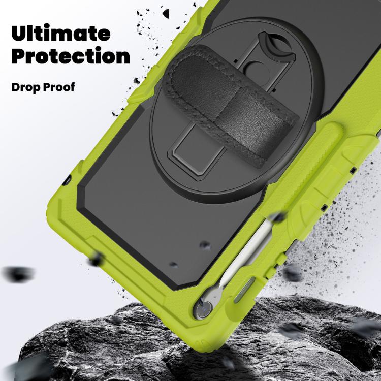 For Samsung Galaxy Tab S10 FE+ Lucky Wheel Grip Silicone Hybrid PC Tablet Case with Shoulder Strap(Yellow Green+Black) by bashfashion