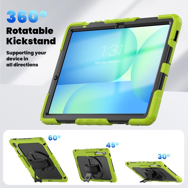 For Samsung Galaxy Tab S10 FE+ Lucky Wheel Grip Silicone Hybrid PC Tablet Case with Shoulder Strap(Yellow Green+Black) by bashfashion