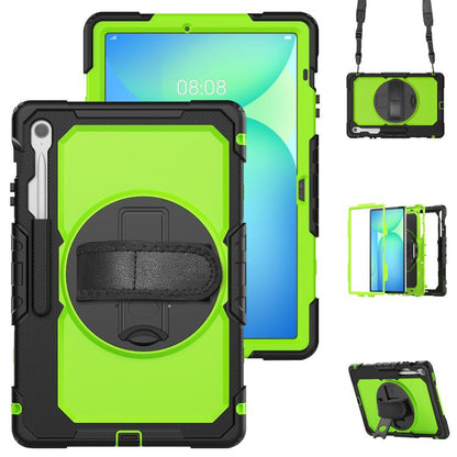 For Samsung Galaxy Tab S10 FE+ Lucky Wheel Grip Silicone Hybrid PC Tablet Case with Shoulder Strap(Black+Yellow Green) by bashfashion
