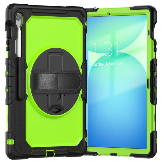 For Samsung Galaxy Tab S10 FE+ Lucky Wheel Grip Silicone Hybrid PC Tablet Case with Shoulder Strap(Black+Yellow Green) by bashfashion