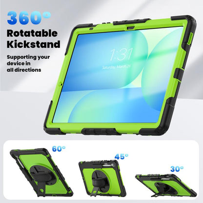 For Samsung Galaxy Tab S10 FE+ Lucky Wheel Grip Silicone Hybrid PC Tablet Case with Shoulder Strap(Black+Yellow Green) by bashfashion