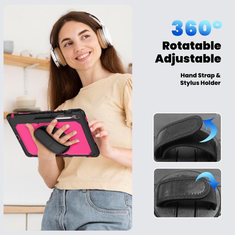 For Samsung Galaxy Tab S10 FE+ Lucky Wheel Grip Silicone Hybrid PC Tablet Case with Shoulder Strap(Rose Red+Black) by bashfashion