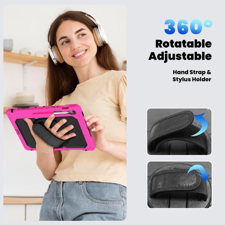 For Samsung Galaxy Tab S10 FE+ Lucky Wheel Grip Silicone Hybrid PC Tablet Case with Shoulder Strap(Black+Rose Red) by bashfashion