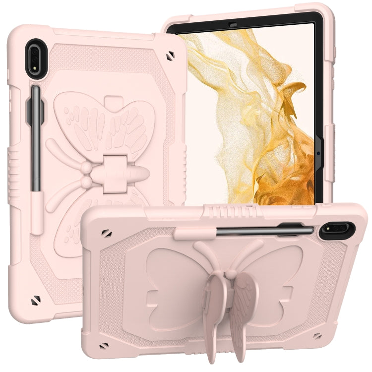 For Samsung Galaxy Tab S9 Butterfly Kickstand Heavy Duty Hard Rugged Tablet Case(Rose Pink) by bashfashion