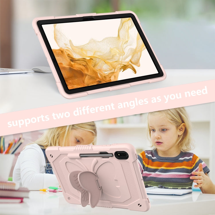 For Samsung Galaxy Tab S9 Butterfly Kickstand Heavy Duty Hard Rugged Tablet Case(Rose Pink) by bashfashion
