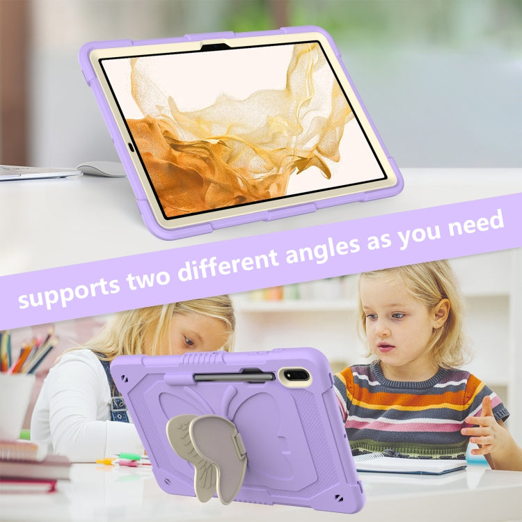 For Samsung Galaxy Tab S9+ Butterfly Kickstand Heavy Duty Hard Rugged Tablet Case(Beige+Raro Purple) by bashfashion