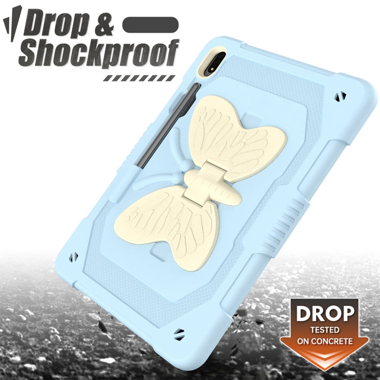 For Samsung Galaxy Tab S9+ Butterfly Kickstand Heavy Duty Hard Rugged Tablet Case(Beige+Ice Blue) by bashfashion