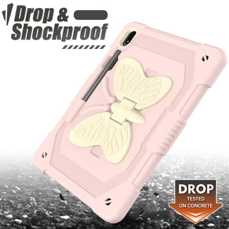 For Samsung Galaxy Tab S9+ Butterfly Kickstand Heavy Duty Hard Rugged Tablet Case(Beige+Rose Pink) by bashfashion