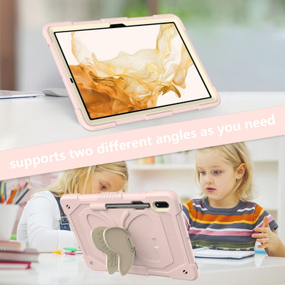 For Samsung Galaxy Tab S9+ Butterfly Kickstand Heavy Duty Hard Rugged Tablet Case(Beige+Rose Pink) by bashfashion