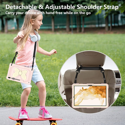 For Samsung Galaxy Tab S9+ Butterfly Kickstand Heavy Duty Hard Rugged Tablet Case(Beige+Rose Pink) by bashfashion