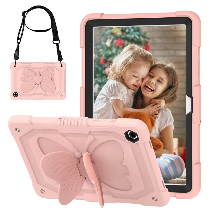 For Samsung Galaxy Tab A9+ / A11+ Butterfly Kickstand Heavy Duty Hard Rugged Tablet Case(Rose Pink) by bashfashion