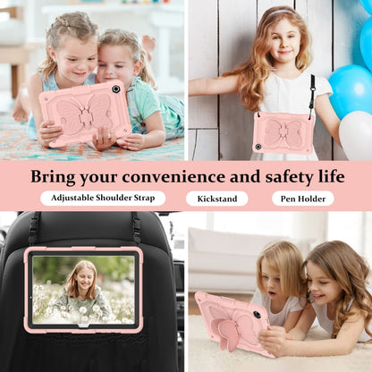 For Samsung Galaxy Tab A9+ / A11+ Butterfly Kickstand Heavy Duty Hard Rugged Tablet Case(Rose Pink) by bashfashion