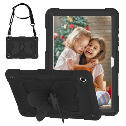 For Samsung Galaxy Tab A9+ / A11+ Butterfly Kickstand Heavy Duty Hard Rugged Tablet Case(Black) by bashfashion