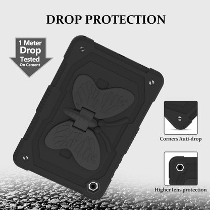 For Samsung Galaxy Tab A9+ / A11+ Butterfly Kickstand Heavy Duty Hard Rugged Tablet Case(Black) by bashfashion