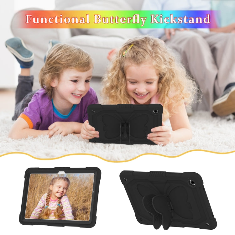 For Samsung Galaxy Tab A9+ / A11+ Butterfly Kickstand Heavy Duty Hard Rugged Tablet Case(Black) by bashfashion
