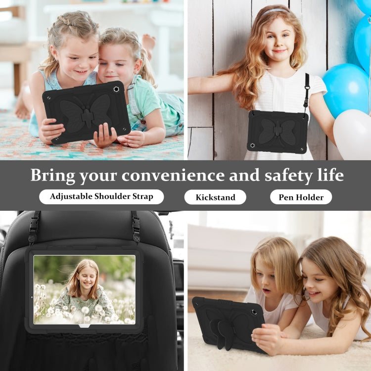 For Samsung Galaxy Tab A9+ / A11+ Butterfly Kickstand Heavy Duty Hard Rugged Tablet Case(Black) by bashfashion