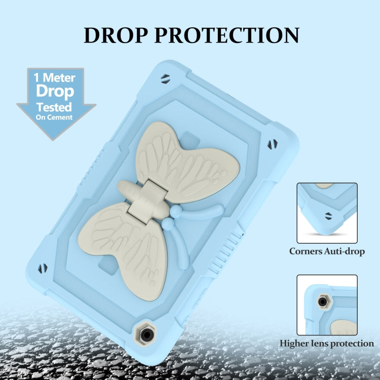 For Samsung Galaxy Tab A9+ / A11+ Butterfly Kickstand Heavy Duty Hard Rugged Tablet Case(Beige+Ice Blue) by bashfashion