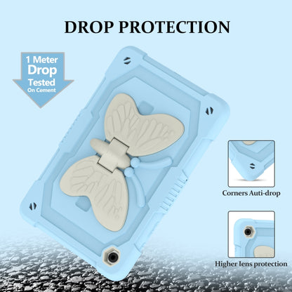 For Samsung Galaxy Tab A9+ / A11+ Butterfly Kickstand Heavy Duty Hard Rugged Tablet Case(Beige+Ice Blue) by bashfashion