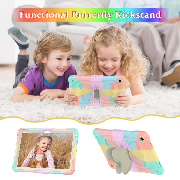 For Samsung Galaxy Tab A9+ / A11+ Butterfly Kickstand Heavy Duty Hard Rugged Tablet Case(Colorful Rose Gold) by bashfashion