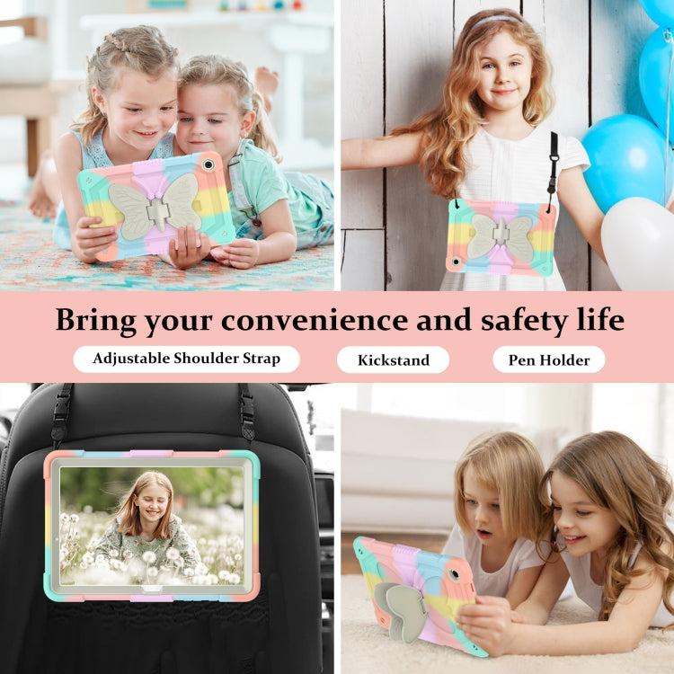 For Samsung Galaxy Tab A9+ / A11+ Butterfly Kickstand Heavy Duty Hard Rugged Tablet Case(Colorful Rose Gold) by bashfashion