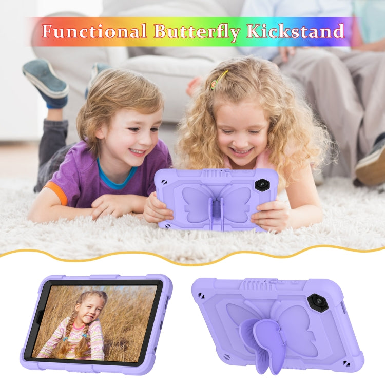 For Samsung Galaxy Tab A9 / Tab A11 Butterfly Kickstand Heavy Duty Hard Rugged Tablet Case(Raro Purple) by bashfashion