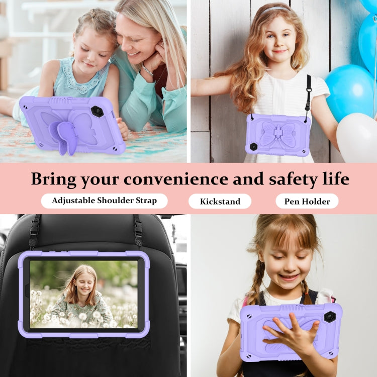 For Samsung Galaxy Tab A9 / Tab A11 Butterfly Kickstand Heavy Duty Hard Rugged Tablet Case(Raro Purple) by bashfashion